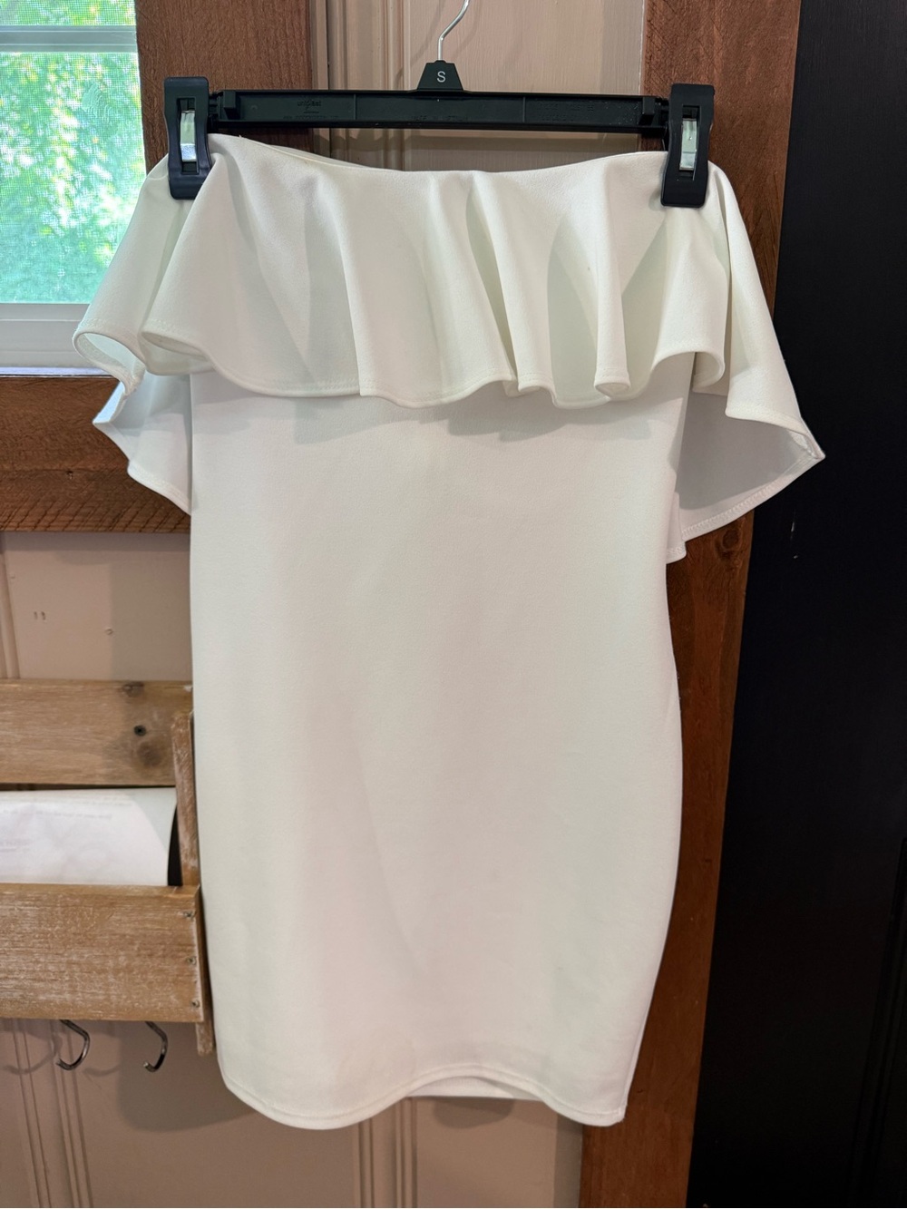 Blue Blush Strapless Ruffle White Dress